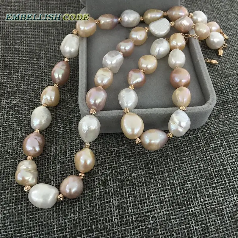 

special small baroque irregular pearl and Rose Golden beads necklace bracelet set Mixed mixture color cultured pearls for women