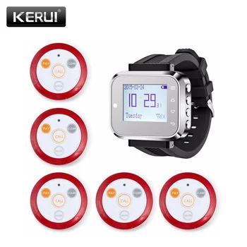 

KERUI 433MHz Wireless Watch Calling System +5 Transmitter Pager Call Button Waiter Calling System for Restaurant Hotel Bank