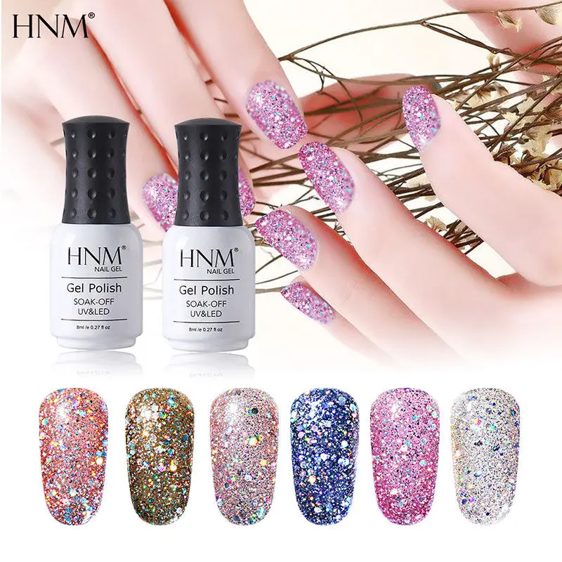 

HNM 8ML Diamond UV LED Lamp Nail Gel Bling Glitter Paint Gellak Soak Off Semi Permanent Lucky Lacquer Enamel Gel Nail Polish Ink