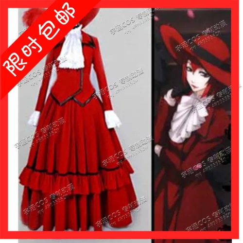 

Fashion Anime Black Butler Cosplay Costumes Madam Red Party Dress [ Custom Made ] with hat