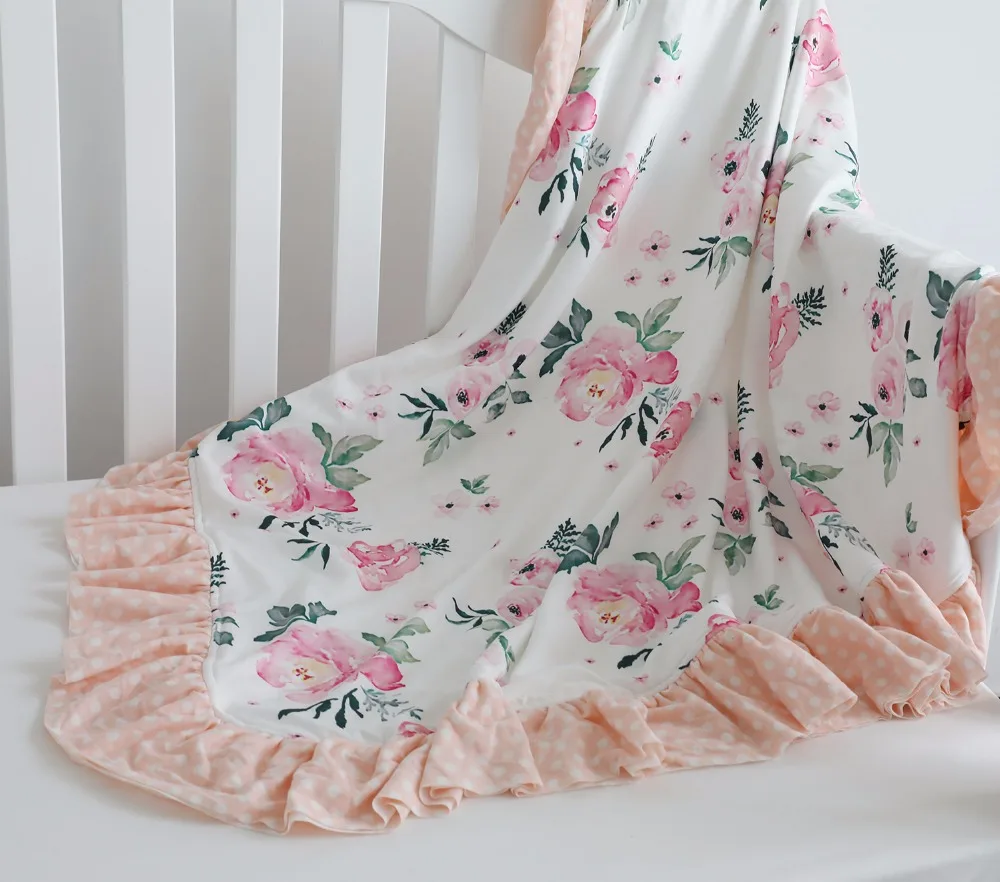 

Floral Minky Newborn Baby Blanket Baby Ruffle Blanket Infants Toddlers Soft and Comfortable Bedding Blanket (Pink Floral)
