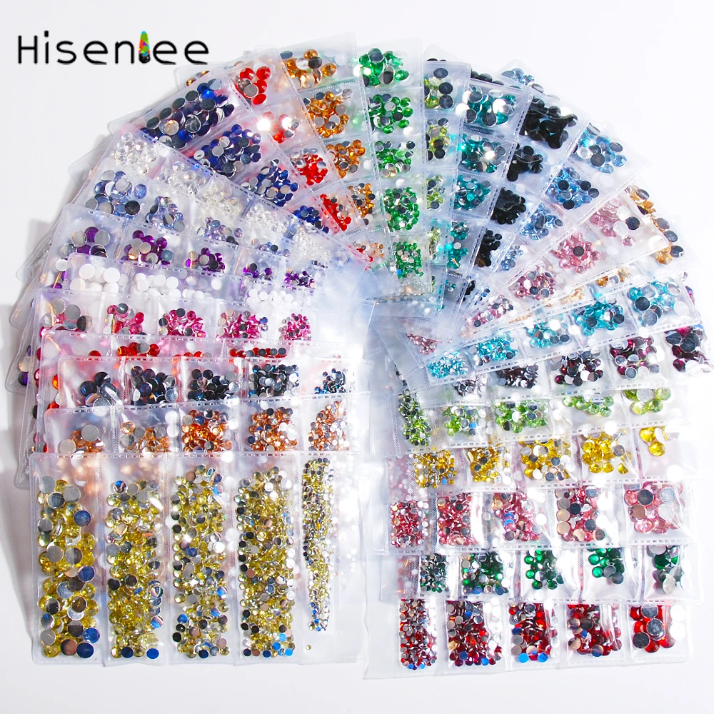 

1 Pack 5 Size Resin Rhinestone Flat Back Multi-Color Round Diamond Shapes 3D Nail Art Acrylic Strass Charms Partition Decor Set