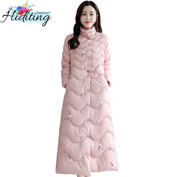 

Parkas Winter Women Cotton Jacket 2019 New Chinese Style Retro Embroidery Long Coat Loose National Style Down Cotton Coats WIN40