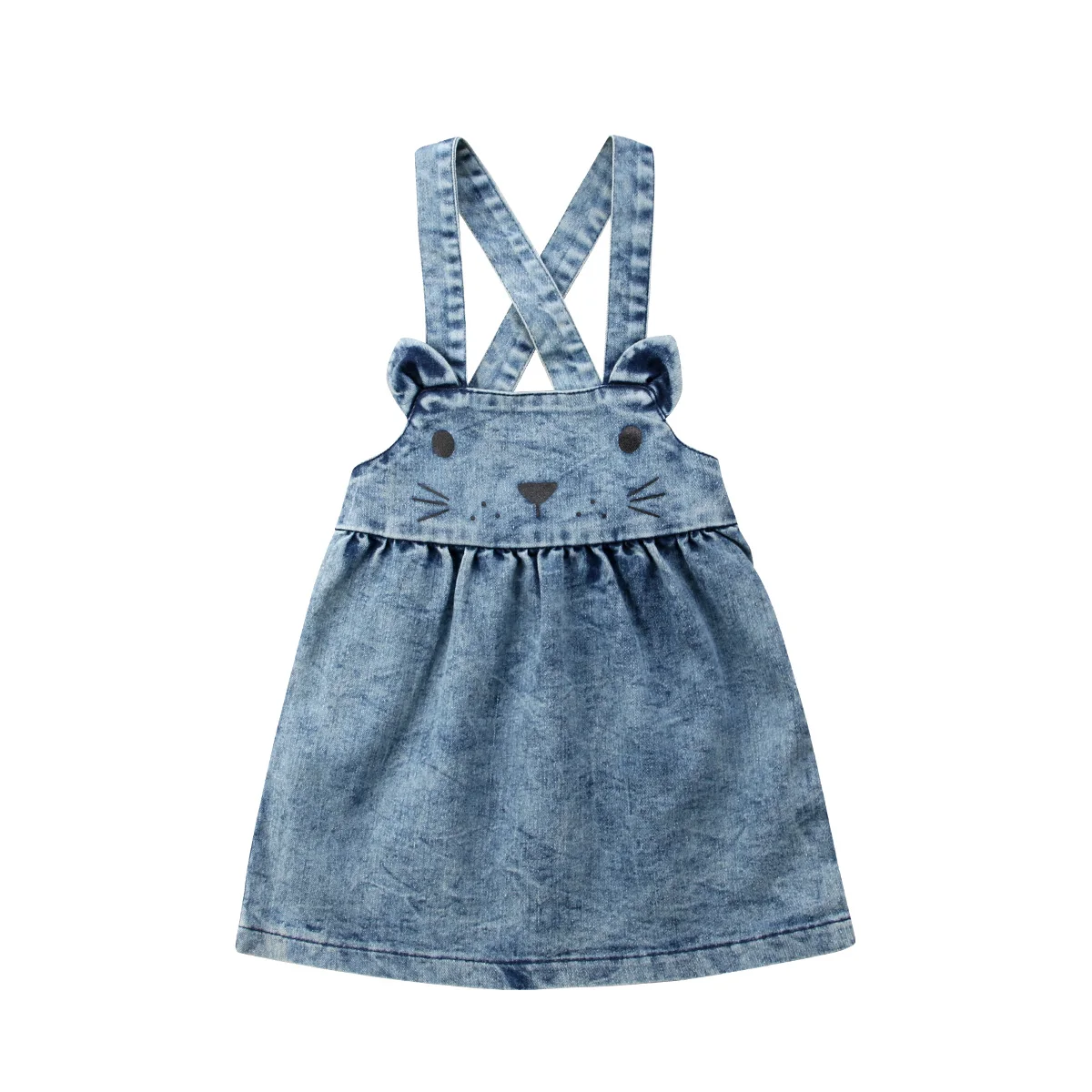 

Fashion Girl Princess Dress Cute Rabbit Overalls Dress Denim Blue Clothes