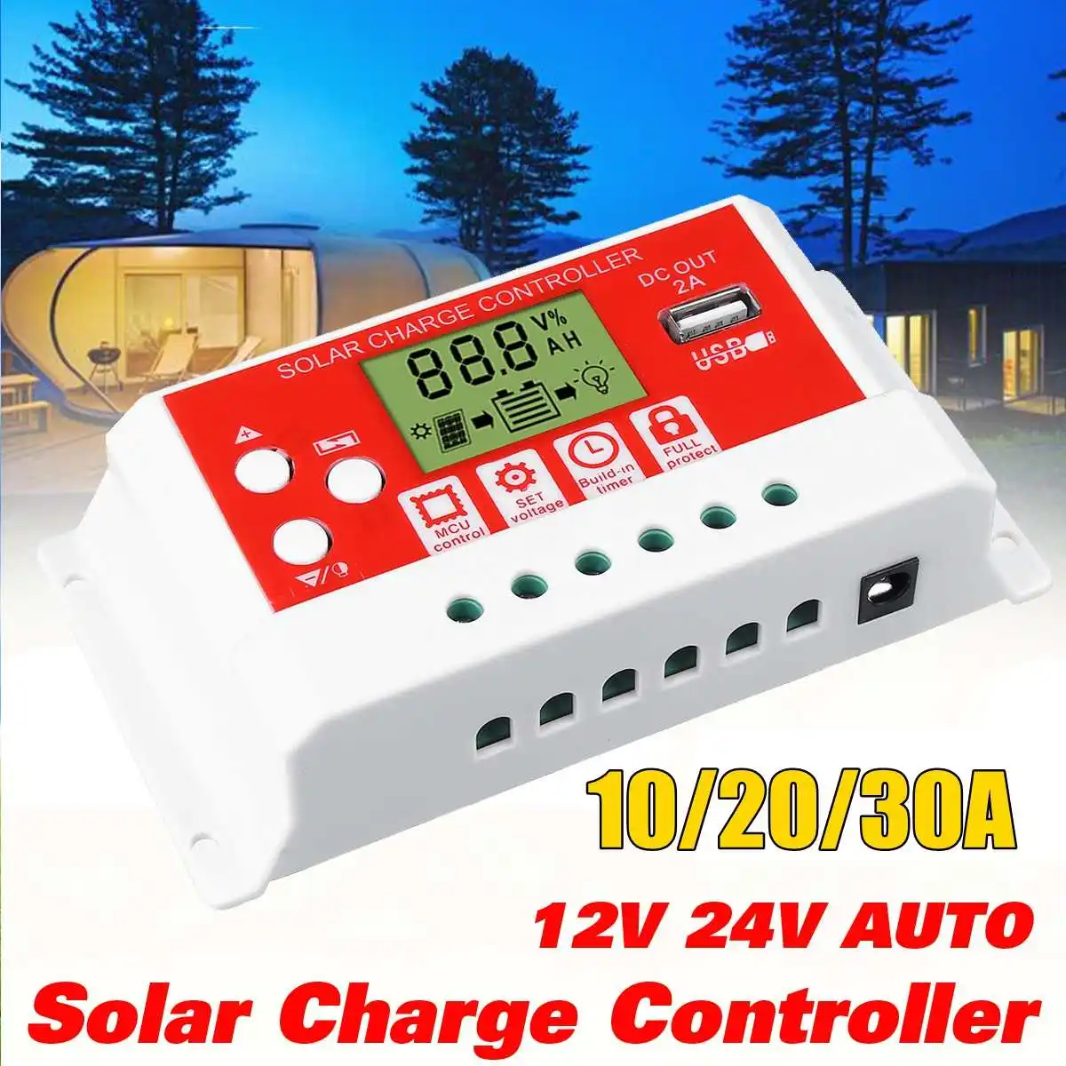 

30A/20A/10A 12V 24V Auto Solar Charge Controller PWM Controllers LCD USB 5V Output Solar Panel Solar Charge Controller