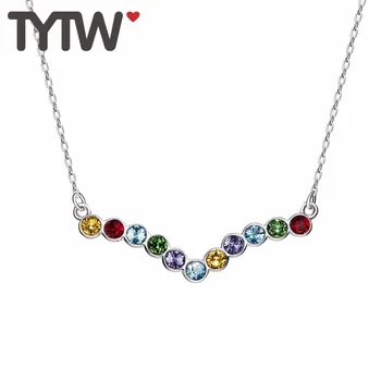 

TWTY Crystals Fom Austrian Necklace Women Pedant S925 Sterling Silver Jewelry Colorful Charms Austrian Rhinestone
