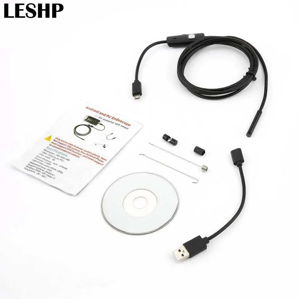 

LESHP 2M 5.5mm Focus Endoscope Camera Soft Cable Waterproof 6 LED Mini USB Endoscope Inspection Camera For Android PC