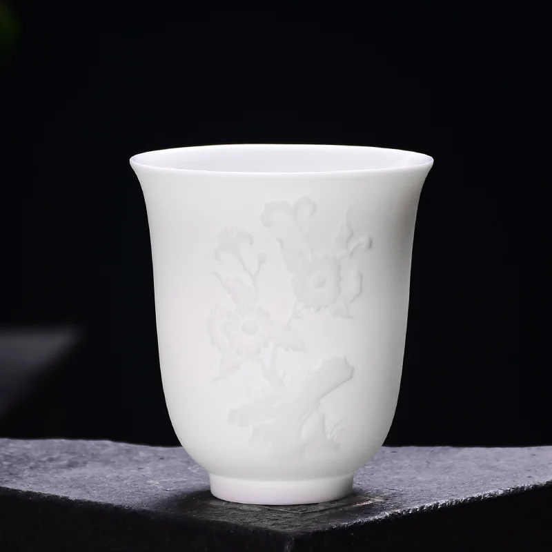 Китай белый нефрит рельеф чайный набор кунг-фу керамическая чашка, высокого класса Хозяйственные товары цветок четыре джентльмена - Цвет: Chrysanthemum