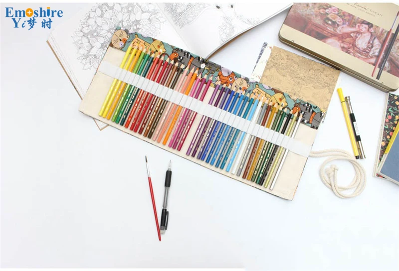 Emoshire Cotton canvas large capacity pencil sharpener pen bag cute big face meow cartoon male and female color pencil pencil pencil pencils (1)