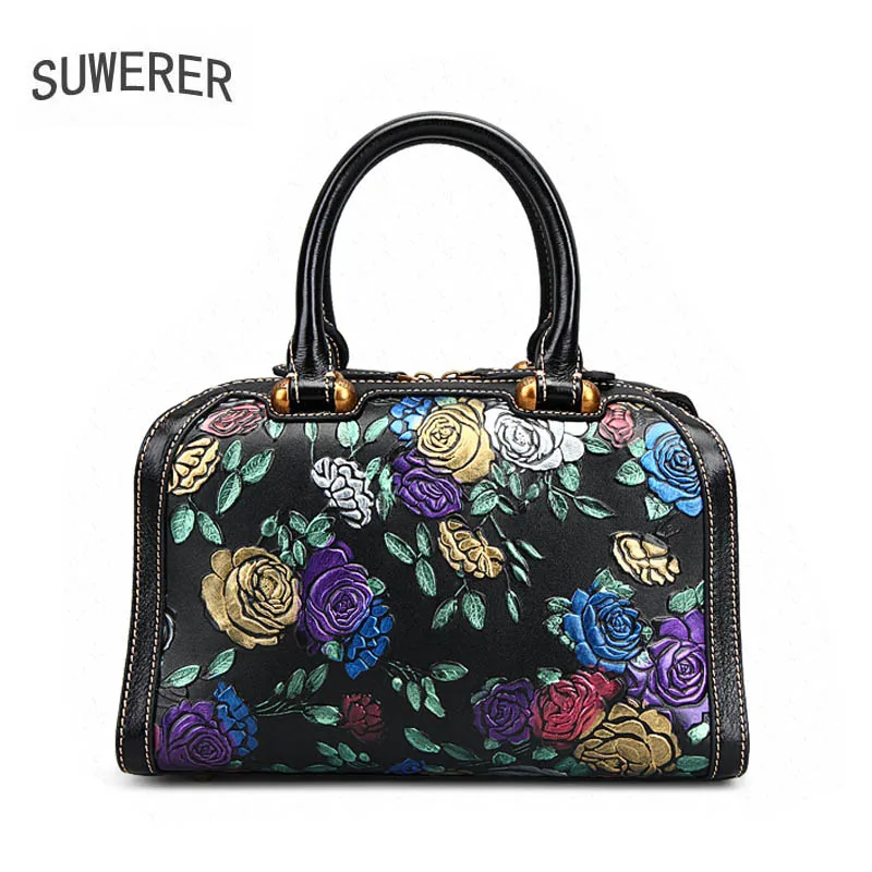 

SUWERER 2019 new Genuine Leather women bags for women luxury women handbags Chinese style designer Painted embossed handbags