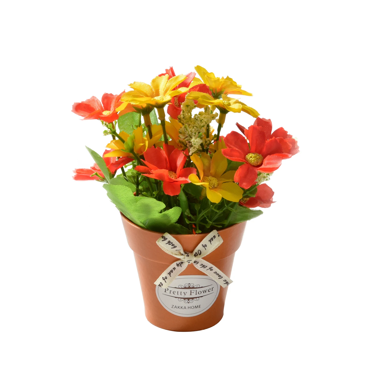 Искусственные цветы хризантемы с пластиковой вазой, мини бонсай, искусственные цветы, свадебные принадлежности, украшение сада, Декор для дома - Цвет: orange