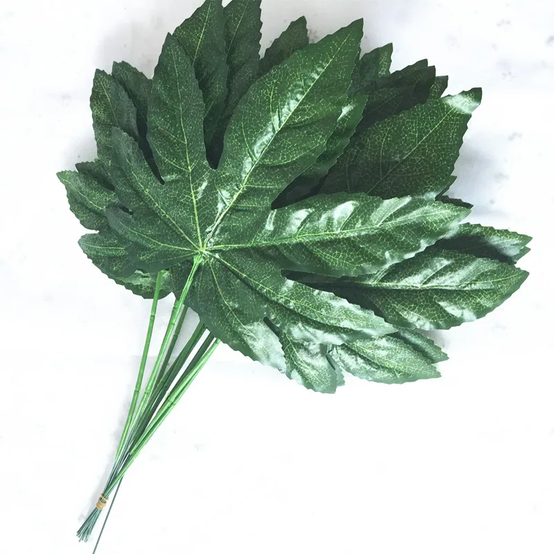 5pcs Artificial Maple Leaves flower Silk Green Leaf flowers for Wedding