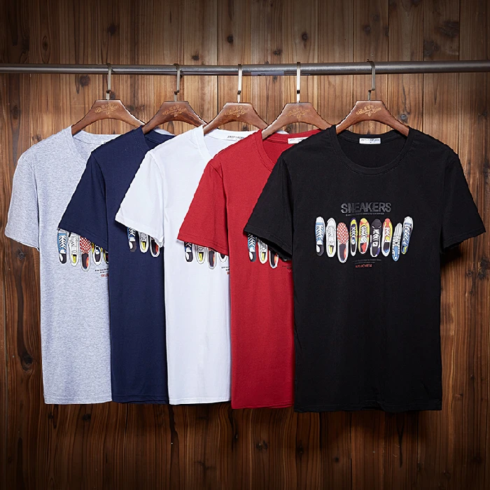 

Summer T-Shirt cotton Men New Printed T Shirt Short Sleeve shoes character Brand plus size Men Clothing hip hop tops 10XL