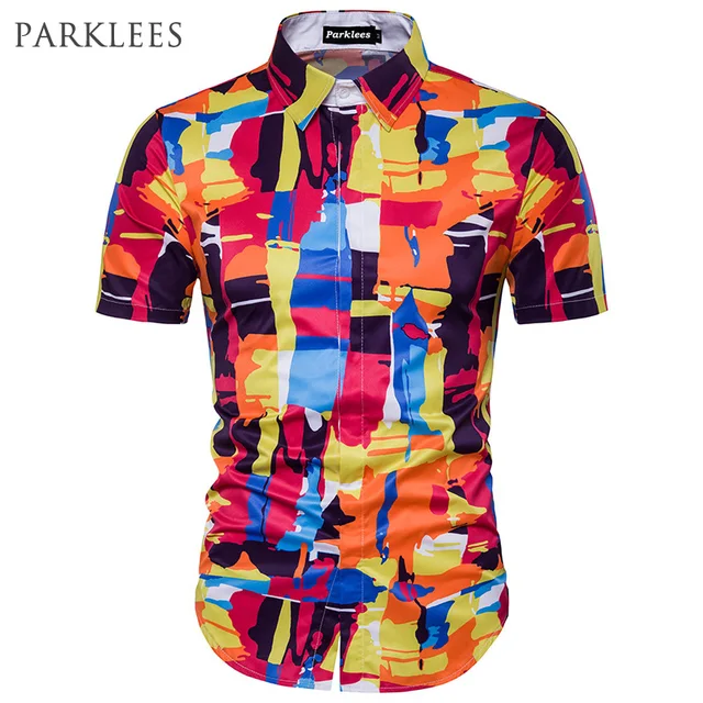 Abstract Printed 3D Hawaiian Shirt Men 2017 Summer Short Sleeve Casual