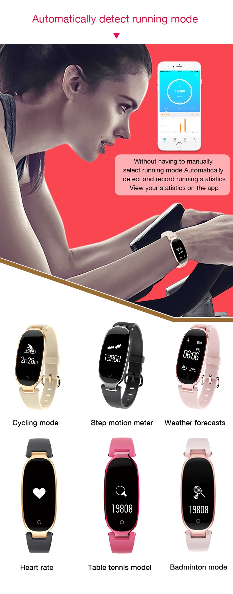 S3 bluetooth esporte inteligente pulseira feminina moda