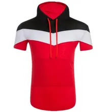 2019 summer new European and American fashion tri-color stitching men's T-shirt hoodie sports brand clothing men's hooded shirt 2019 summer new European and American fashion tri-color stitching men's T-shirt hoodie sports brand clothing men's hooded shirt