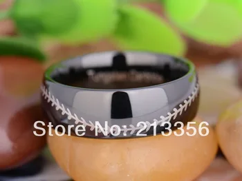 

Free Shipping UK Russia Brazil USA Hot Selling 8MM Black Dome Baseball Stitch LORD Mens' Fashion Tungsten Carbide Wedding Ring