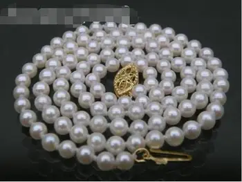 

Hot selling free shipping******JAPANESE AAA32" perfect round 6mm white akoya pearl necklace 14K solid gold