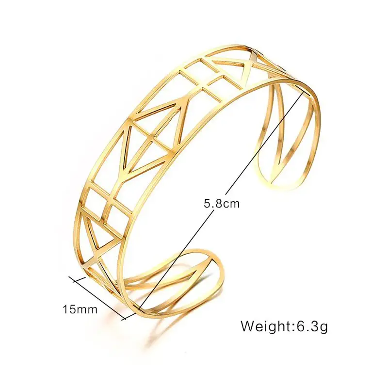 Meaeguet Gold-color Geometric Hollow Bangle For Women Stainless Steel Open Bracelet Fashion Jewelry (1)