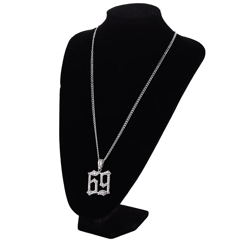 

New Arrival Hip Hop Fashion Crystal 69 Saw Necklace Alloy Gold Silver With Long Chain Necklace For Women Men Jewelry Gifts