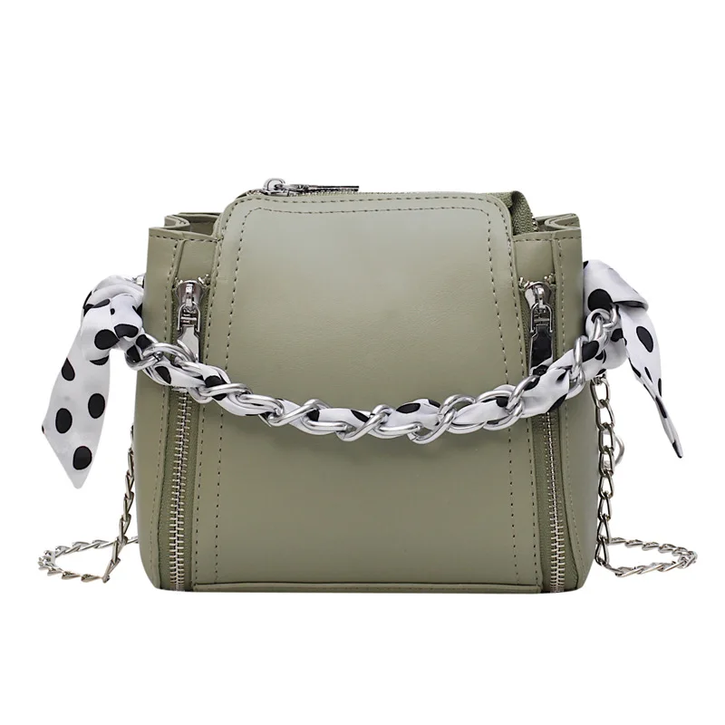 

Small bag female 2019 fashion chain new one-shoulder bucket bag wild Korean version of the wave point scarf Messenger bag