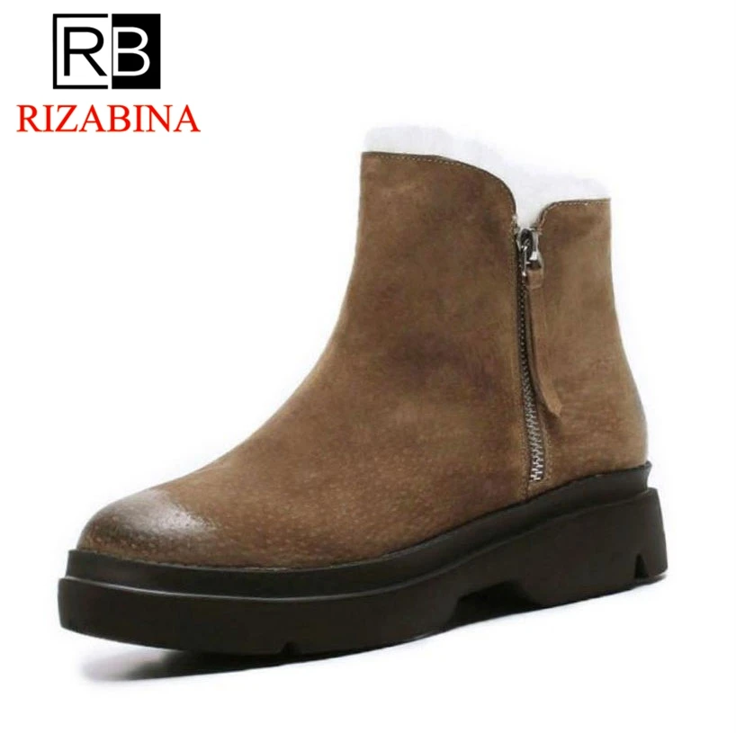 

RizaBina Women'S Winter Snow Boots With Warm Fur Inside Feminina Real Leather Thick Platform Shoes Women Warm Botas Size 34-39