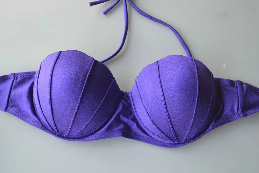 2018 NEW Popular high quality PLUS SIZE UNDERWIRE little mermaid bandage high waist bikini set gather chest swimsuit violet