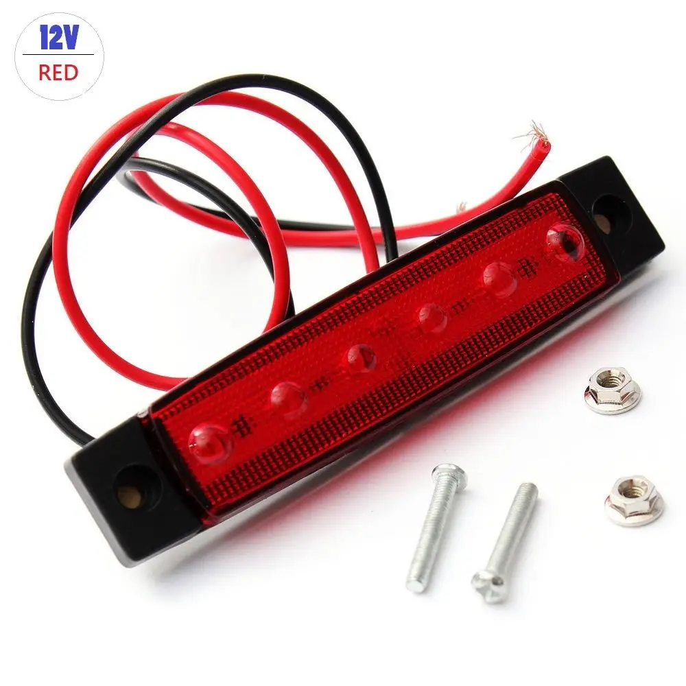 

28cm 5 Color 12V 6 LED Bus Truck Trailer Lorry Side Marker Car Light Side Lamp Indicators Light Lamp Amber Red