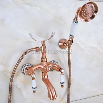 

Antique Red Coppe Wall Mount Clawfoot Bath Tub Faucet w/ Handheld Shower lna367