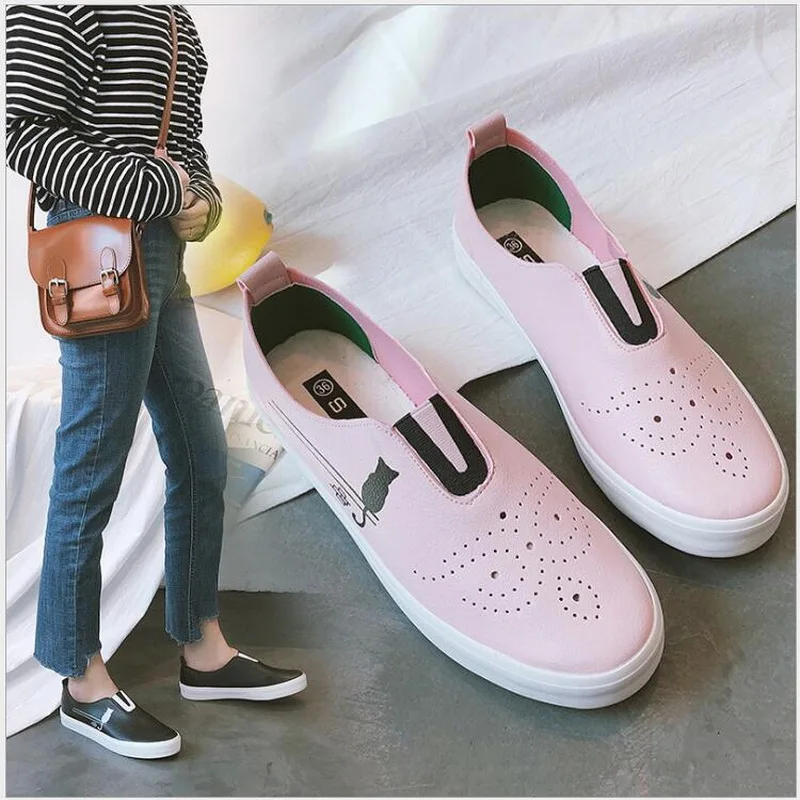 

Women Vulcanize Shoes 2018 Summer Breathable Trainers Casual Shoes Microfiber leather Platform Shoes Sneakers Loafers