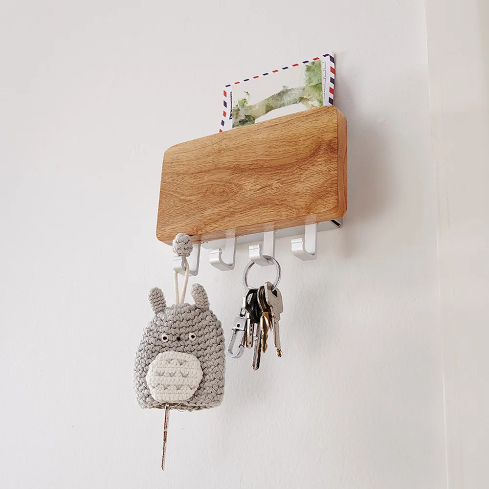 

Decorative Wooden Key Hook Rack Hanger Mail Letter and Key Holder Organizer for Entryway Hallway Foyer-Wall Mount lw57418py