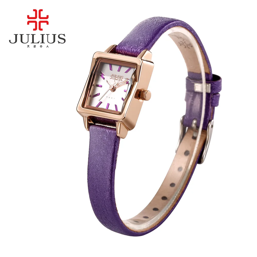 

Fashion Erkek Saat Quartz Watch Women JULIUS Rectangle Reloj Mujer Bayan Kol Saati Simple Grain Thin Leather Gift Horloges Women