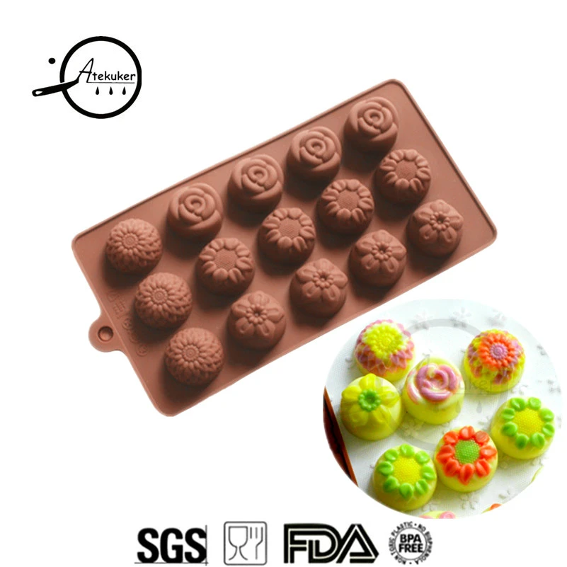 

Atekuker DIY Silicone Fower Molds For Chocolate Sugar Candies Ice Cube Tray Silicone Form For Sweets Candy