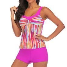 Женский купальник Танкини большого размера с принтом, пляжная одежда, Мягкий купальник, женская сексуальная цветная полоска, с принтом, раздельное платье для плавания A3059