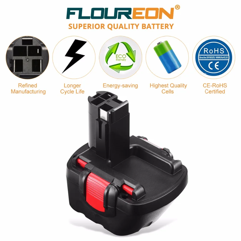 FLOUREON 12V 3000mAh Ni-MH Аккумуляторная батарея для Bosch GSB 18 VE-2 GDS 18 V-HT GSR 18 VE-2 PSB 18VE PSR 18VE