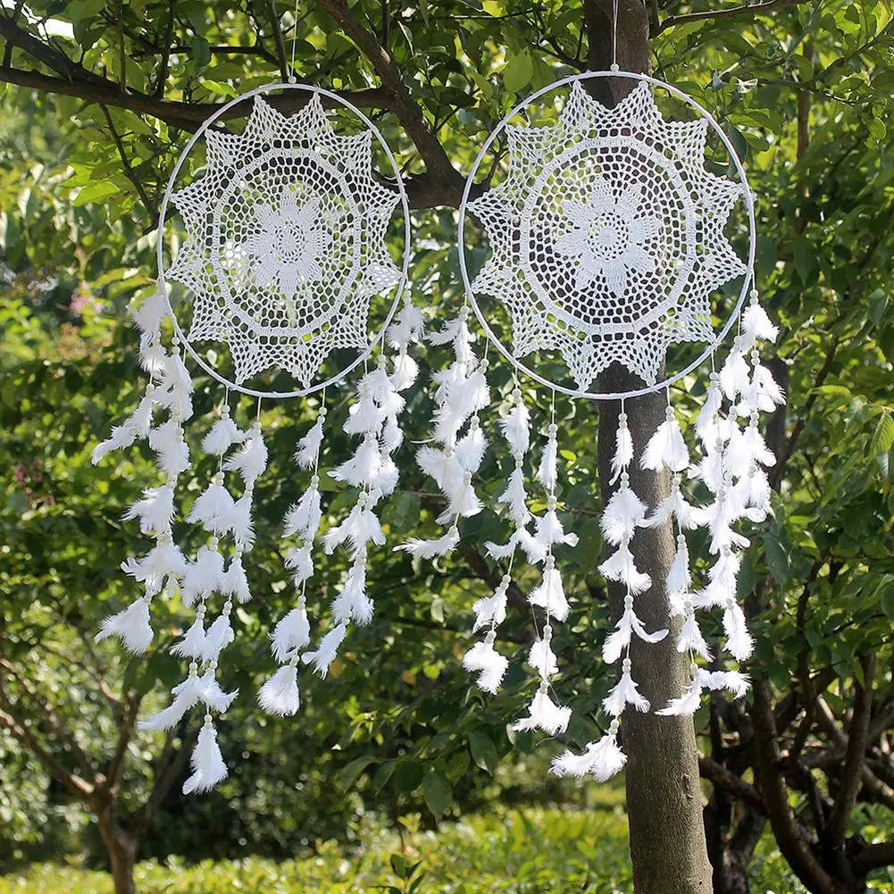 

Feather Crafts Dream Catcher Brown Wind Chimes Handmade Indian Dreamcatcher Net for Wall Hanging Car Home Decoration