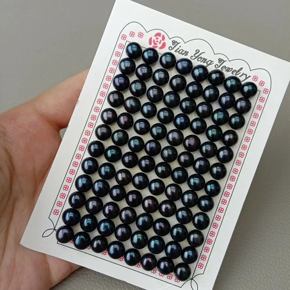 

36 Pairs FRESHWATER Cultured Black PEARL HALF DRILLED Semi Round 7-7.5mm