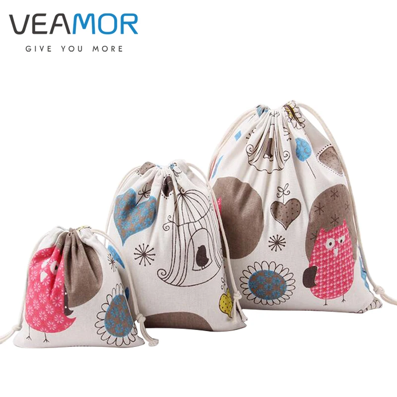 Veamor 3 قطعة/المجموعة القطن الحلوى هدية أكياس للأطفال الأزرق الفيل شجرة العصافير البومة الصغيرة تخزين أكياس حزمة الحقيبة qc003