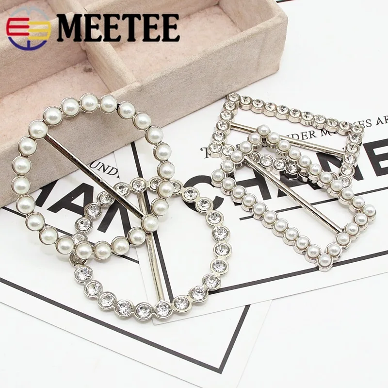 Meetee 4pcs 21-49mm Metal Waist Buckle Rhinestone Pearl Decor Tri-Glide Adjustment DIY Coat Scarf Clothing Accessory | Дом и сад