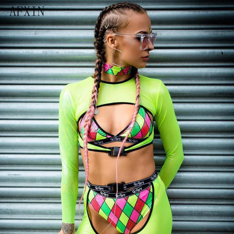 neon mesh buckle crop top