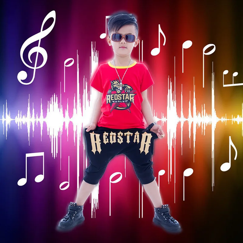

Boy modern jazz hip-hop costume summer show dress kids summer kindergarten graduation school clothes cool