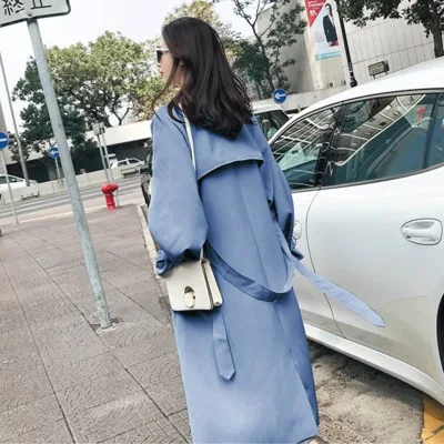 

women black/khaki/sky light blue maxi long trench coat ladies casual plus size loose x-long trench coat for women 2018