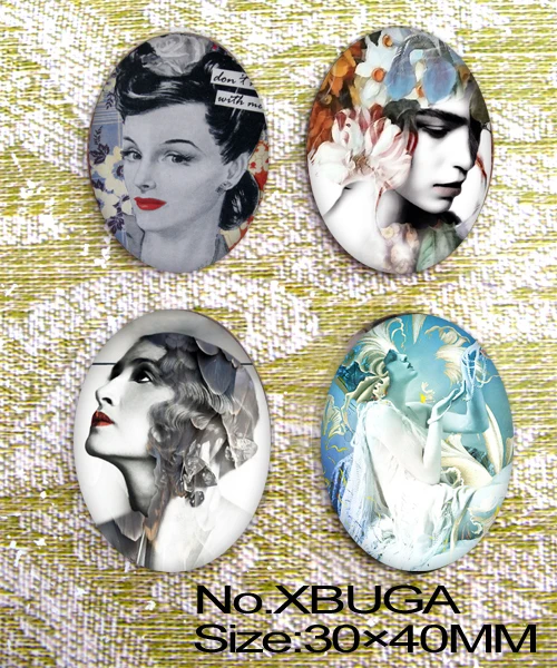 

4pcs Beauty Oval Glass Cabochon Cameo for 30x40mm base setting XBUGA