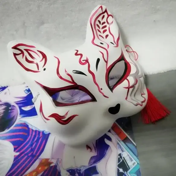 Ручная роспись лиса маска японское аниме маска кицунэ верхняя половина лица Хэллоуин Маскарад косплей маска героя из мультфильмов ПВХ
