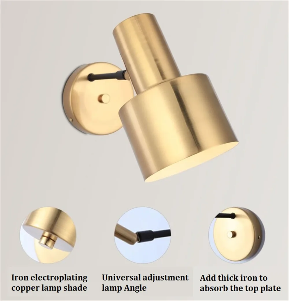 Простые современные светодиодный настенные светильники золото Утюг регулируемый бра Спальня прикроватные бра Освещение в помещении wandlamp