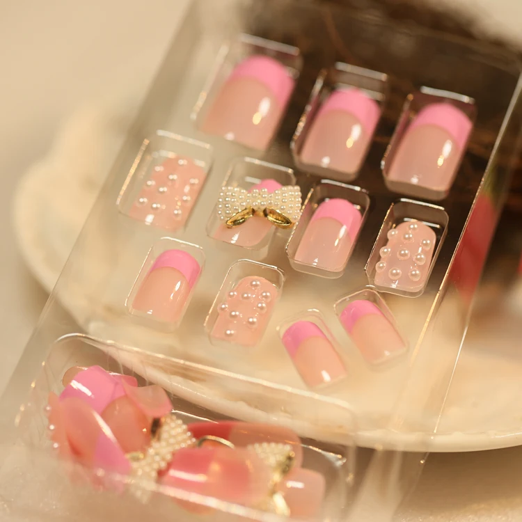 Rose red flower Japanese cute fake nails set Acrylic middle long size