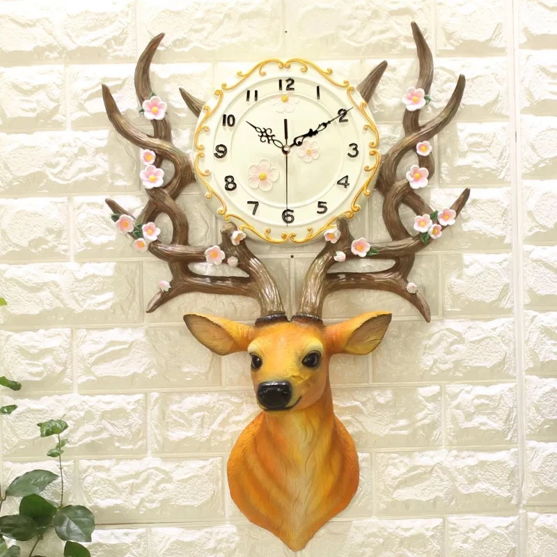 

3D Big Stereo Deer Head Wall Clock Modern Design Living Room Wall Watches Decorative Non Ticking Resin Clock Wall Art Home Decor