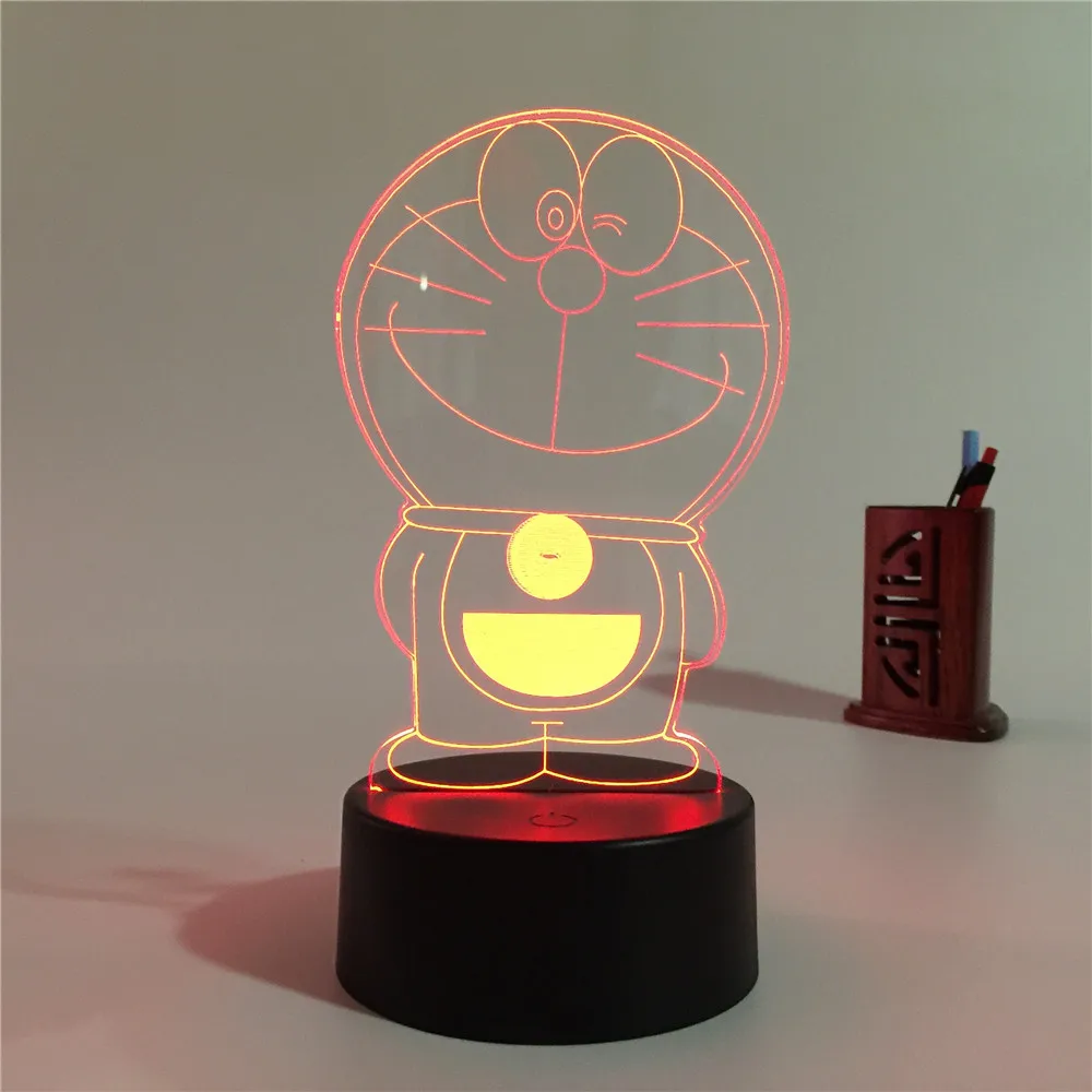 Doraemon 3D стерео лампа видения акриловая 7 цветов Изменение USB прикроватный ночник