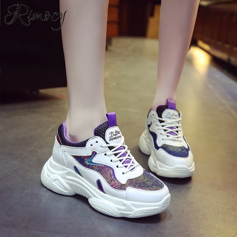 

Rimocy fashion sequined shoes woman flat heels round toe sneakers mujer 2019 spring breathable vulcanized shoes lace up flats