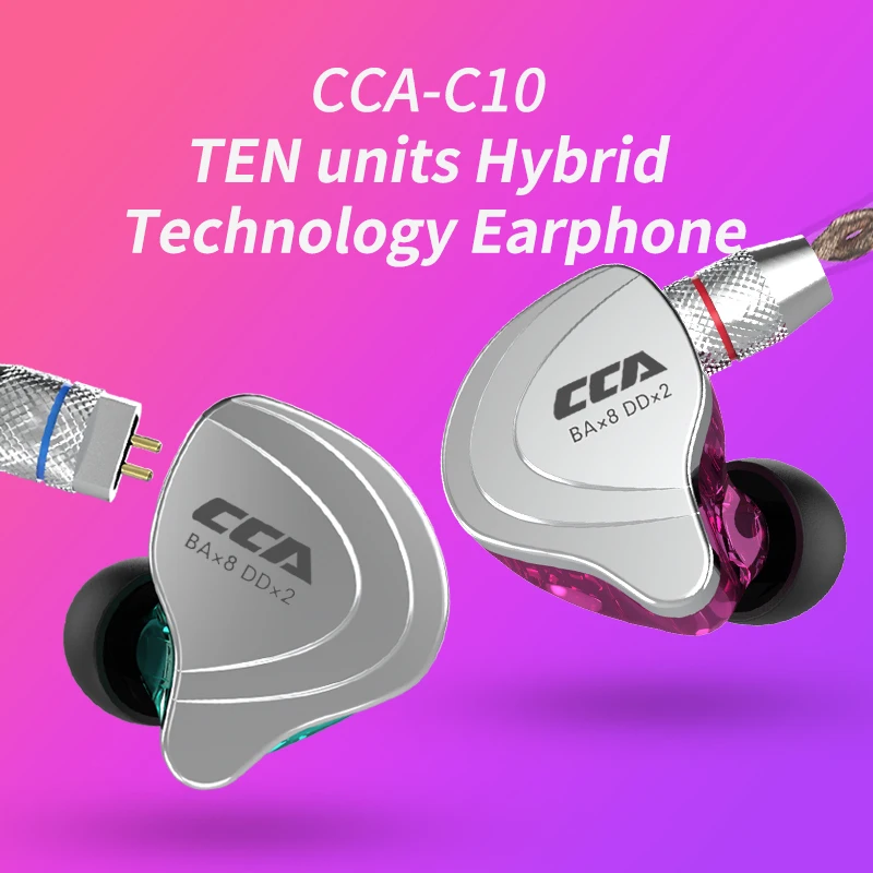 CCA C10 4BA+ 1DD гарнитура вкладыши гибридные в ухо наушники HIFI монитор бег спортивные наушники с съемным отсоединяемым 2PIN кабелем